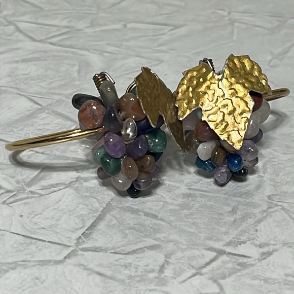 Set of 12 natural stone and brass grape cluster napkin rings mcm boho - Picture 16 of 16